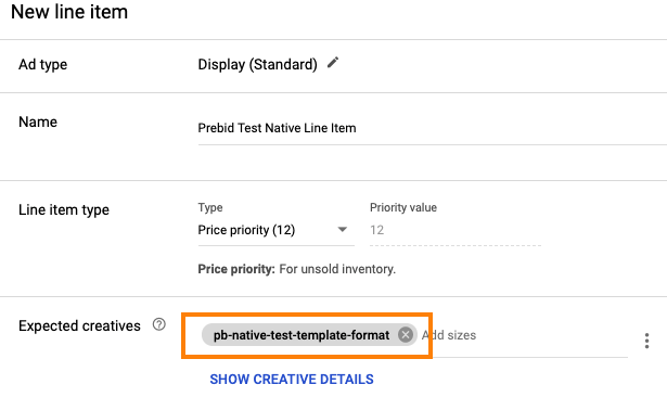 create a native order and line item