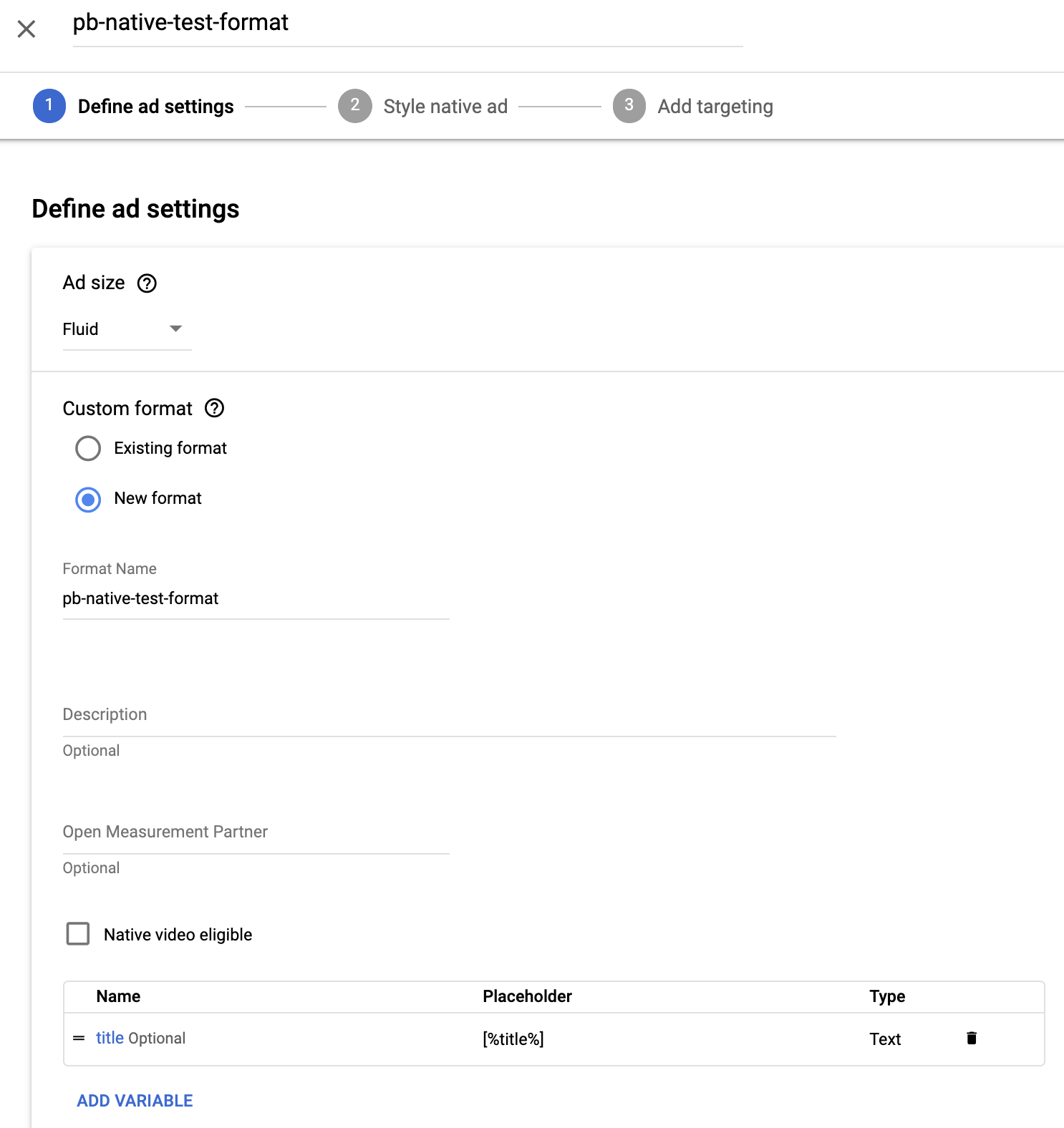 native adunit settings